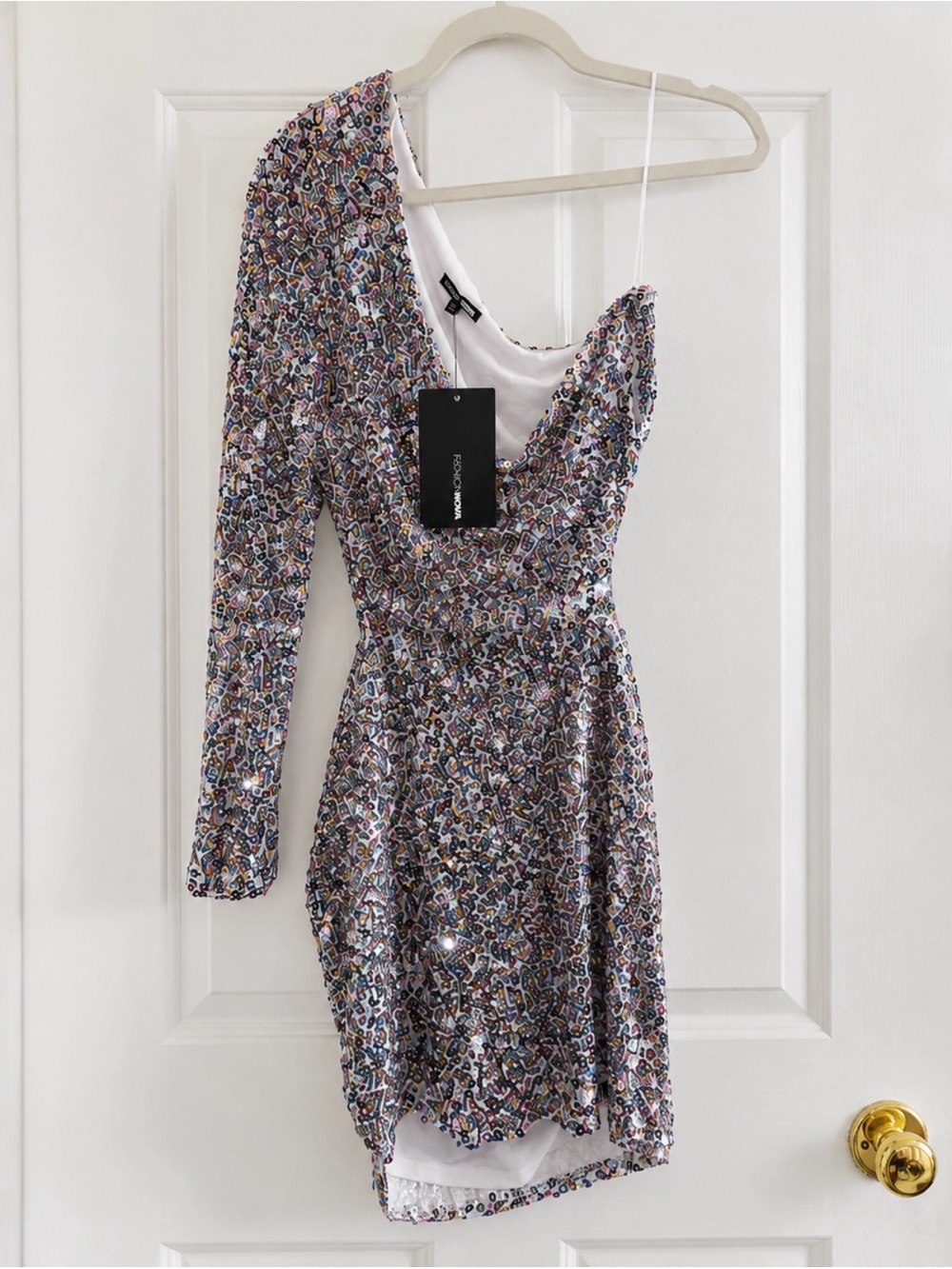 Sequin One-Shoulder Party Dress - Multicolor